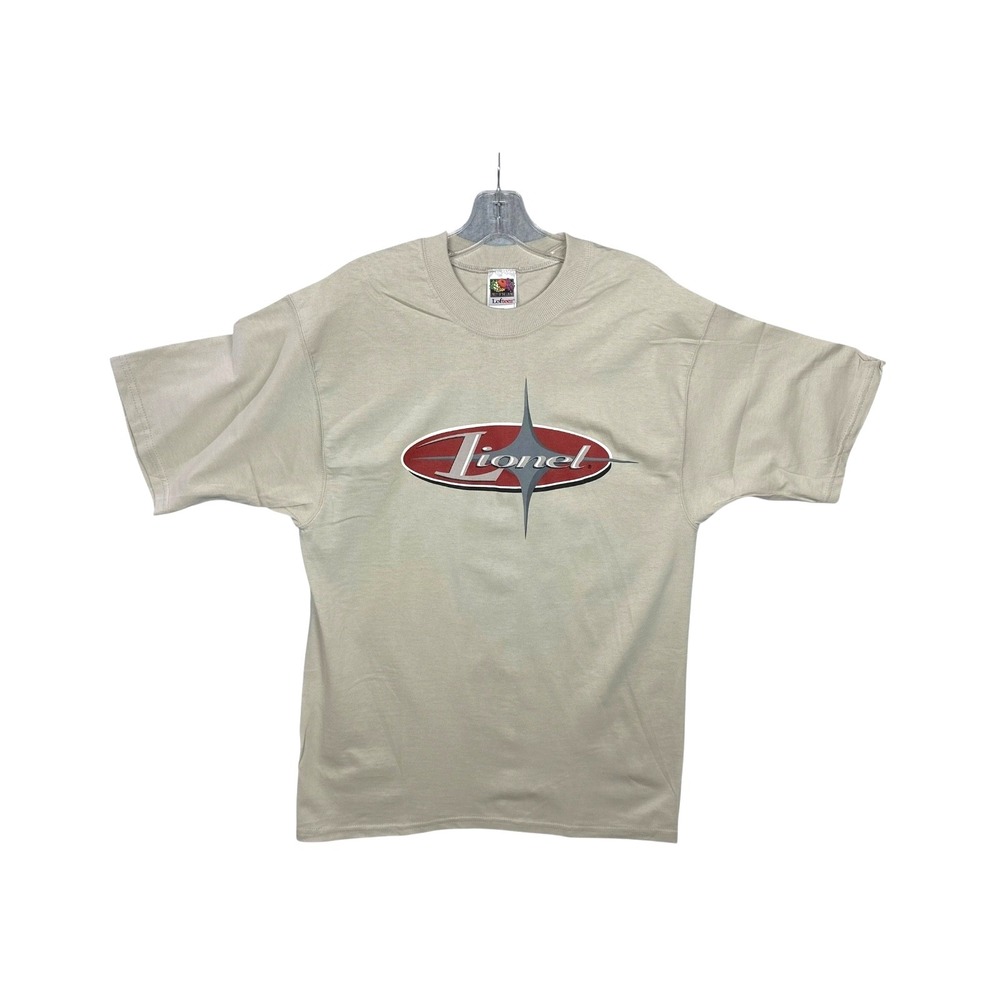 Lionel Star Trains T-Shirt Sz M Light Brown w Red & Gray Short Sleeve 100%Cotton